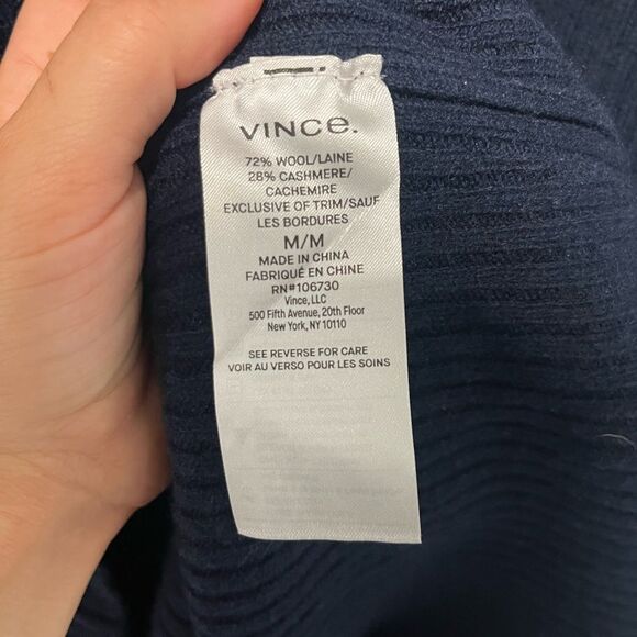 VINCE Navy Ribbed V Neck Wool Cashmere Blend Cardigan Sweater M - Picture 4 of 6
